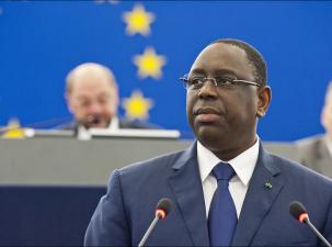 Senegal President Macky Sall delivering a formal address.