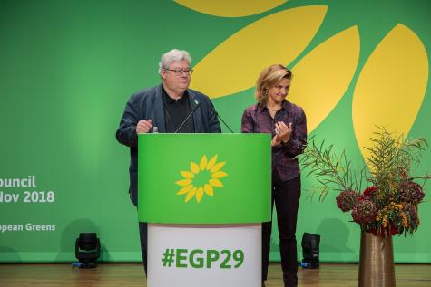 Reinhard Bütikofer and Monica Frassoni at the 29th Council Meeting of the European Greens - Berlin 2018