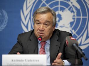 António Guterres at a Press Conference in Geneva - The Portuguese Secretary-General of the United Nations 