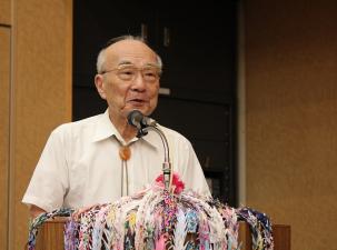 Terumi Tanaka, a survivor of the US atomic bombing of Nagasaki, speaks at an ICAN event in Hiroshima in 2011