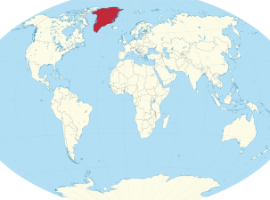 Map showing the location of Greenland in the world.