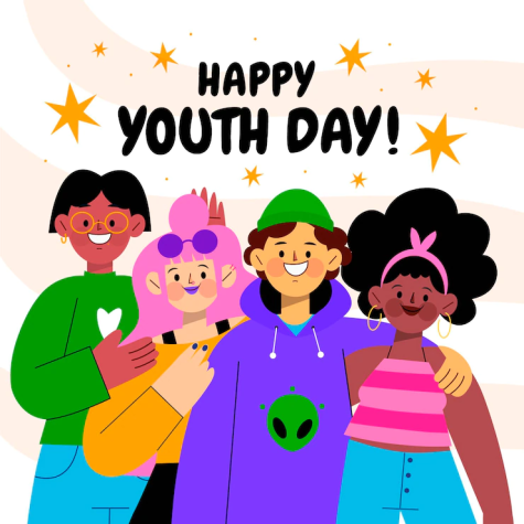 Colourful graphic of four smiling youths 