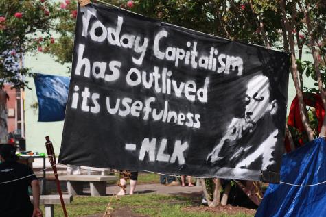 Banner at the 2012 Republican National Convention depicts Martin Luther King, Jr., and the quotation: "Today Capitalism has outlived its usefulness."