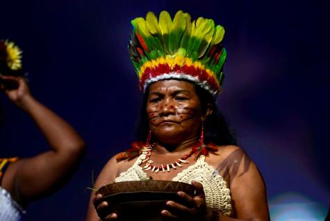 An Indigenous woman performs at the opening ceremony of Cop16