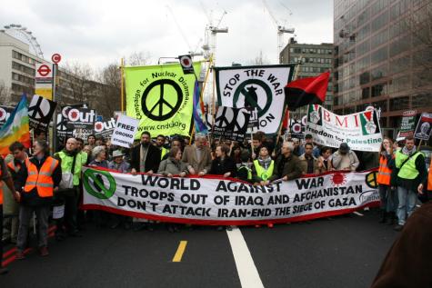 Stop the War Coalition protest march on 15 March 2008 in London.