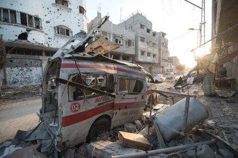 Photo taken during the 72hr ceasefire between Hamas and Israel on 6th of August 2014. Destroyed ambulance in the Gaza Strip.