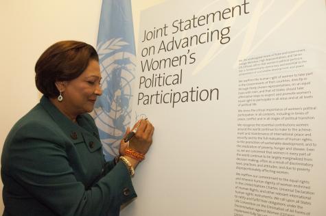 Kamla Persad-Bissessar Signing a Joint Statement on Advancing Women’s Political Participation